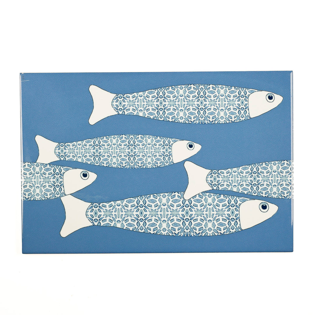 SALE SECONDS - 3x Mid Blue Ocean Shoal - Border version - Large Rectangular Tiles - 30x20cm