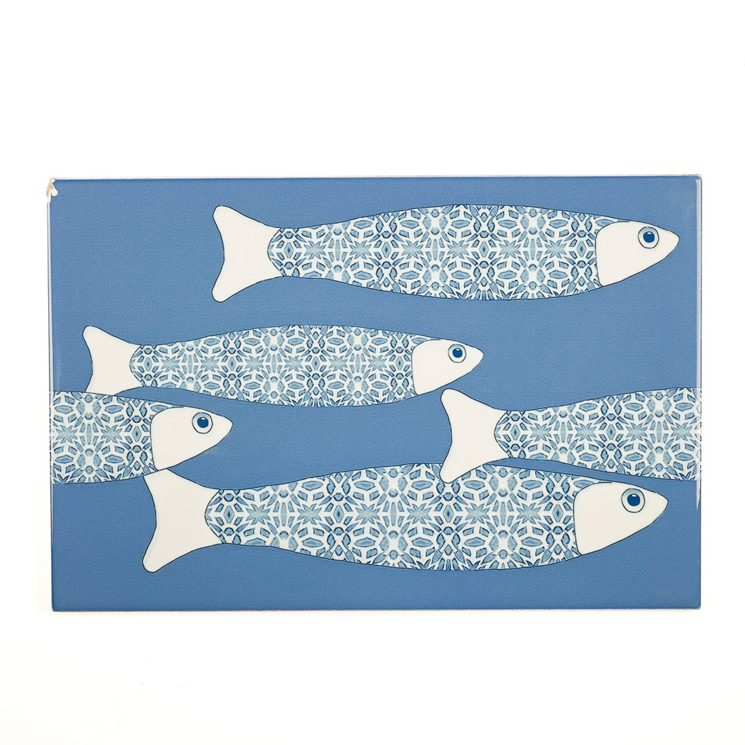 SALE SECONDS - 3x Mid Blue Ocean Shoal - Border version - Large Rectangular Tiles - 30x20cm