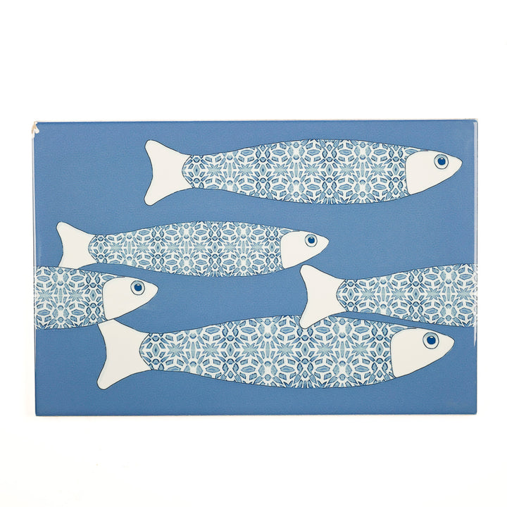 SALE SECONDS - 3x Mid Blue Ocean Shoal - Border version - Large Rectangular Tiles - 30x20cm