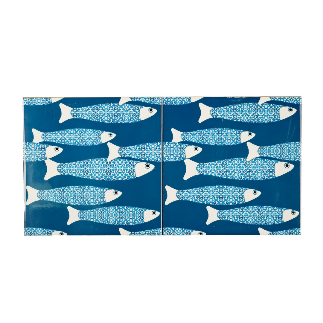 SALE SECONDS - SET of 2 x 15.2cm Teal ocean shoal tiles