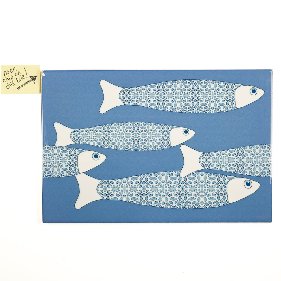 SALE SECONDS - 3x Mid Blue Ocean Shoal - Border version - Large Rectangular Tiles - 30x20cm