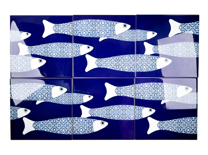 SALE SECOND SET - 6 x 20cm - Large Scale Ocean Shoal - Border Tiles