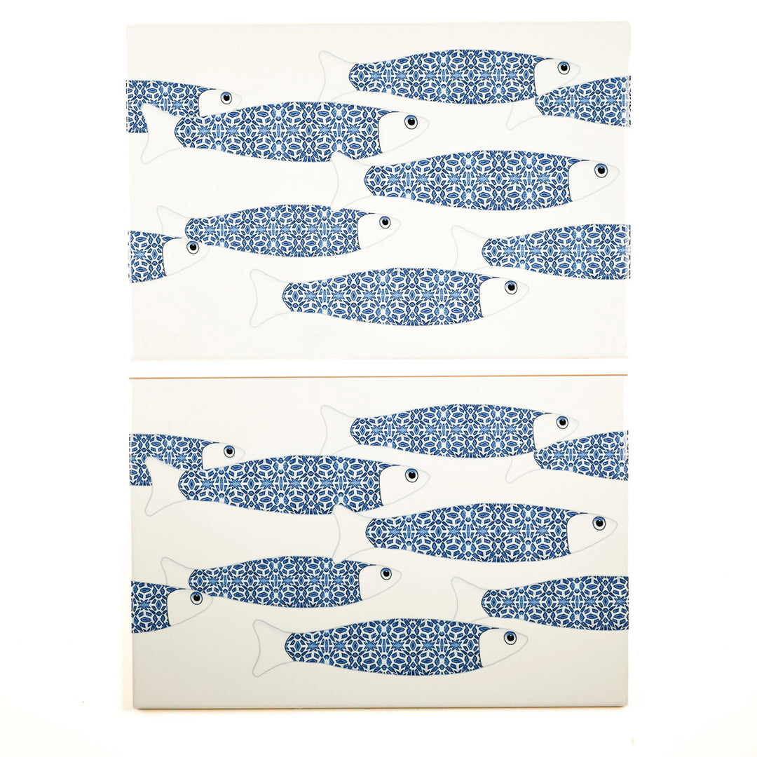 SALE SET - 2 x Blue Ocean Shoal on white - Rectangular Tiles - 30x20cm (12x8 inches)