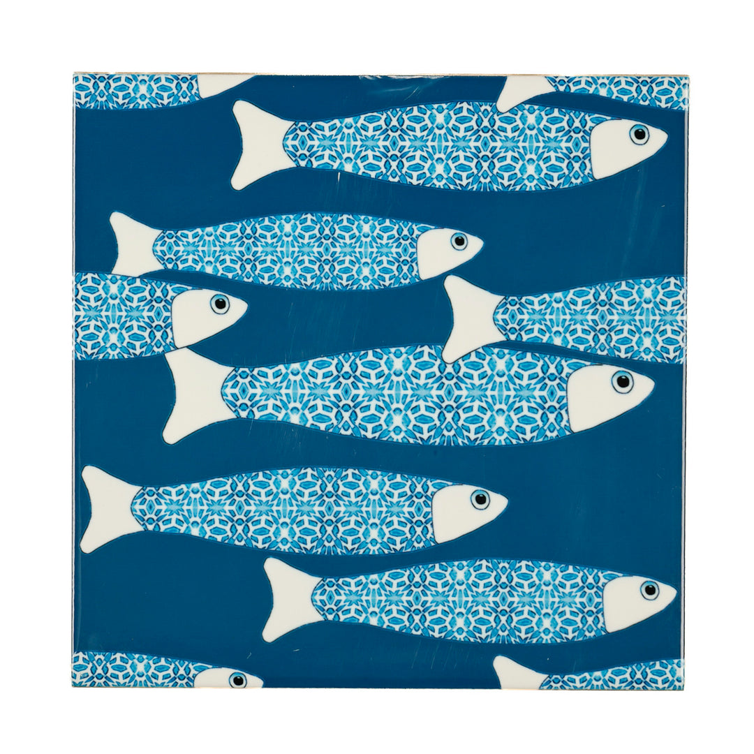 SALE SECONDS - SET of 2 x 15.2cm Teal ocean shoal tiles