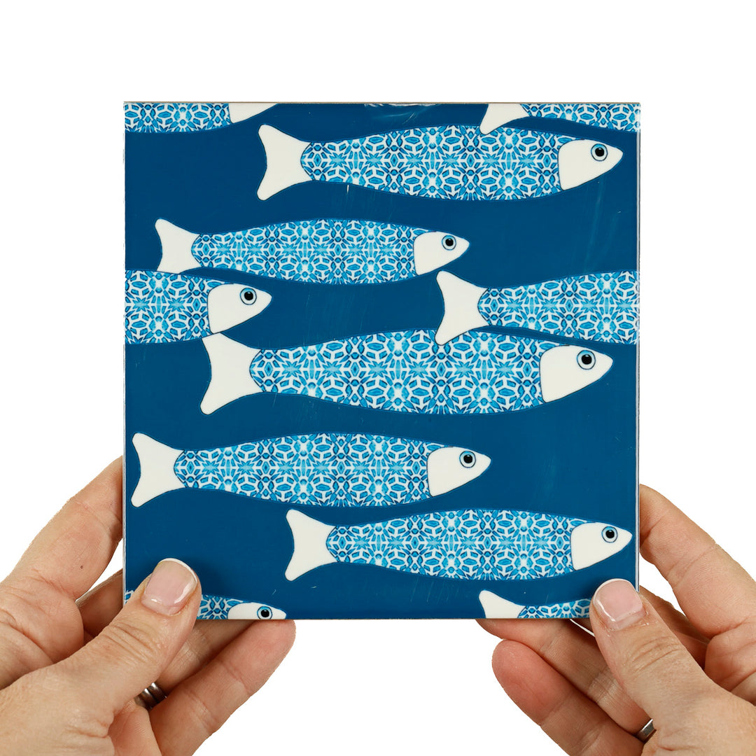SALE SECONDS - SET of 2 x 15.2cm Teal ocean shoal tiles