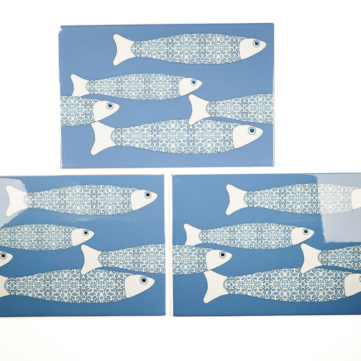 SALE SECONDS - 3x Mid Blue Ocean Shoal - Border version - Large Rectangular Tiles - 30x20cm