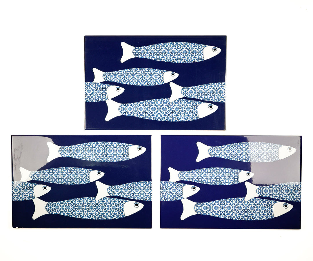 SALE SECONDS - 3x Navy Blue Ocean Shoal - Border version - Large Rectangular Tiles - 30x20cm