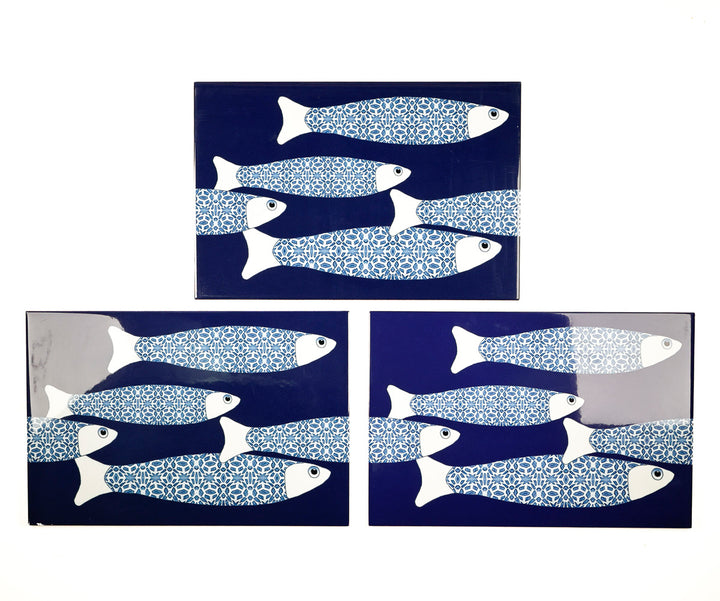 SALE SECONDS - 3x Navy Blue Ocean Shoal - Border version - Large Rectangular Tiles - 30x20cm