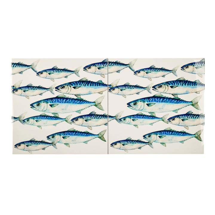 SALE SET - Pair of 20cm Mackerel Shoal tiles on White Background