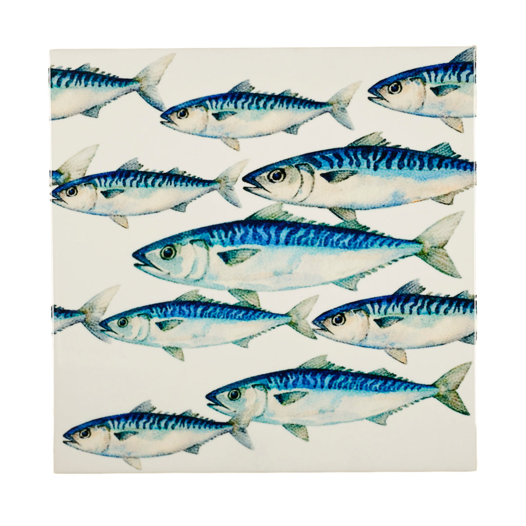 SALE SET - Pair of 20cm Mackerel Shoal tiles on White Background