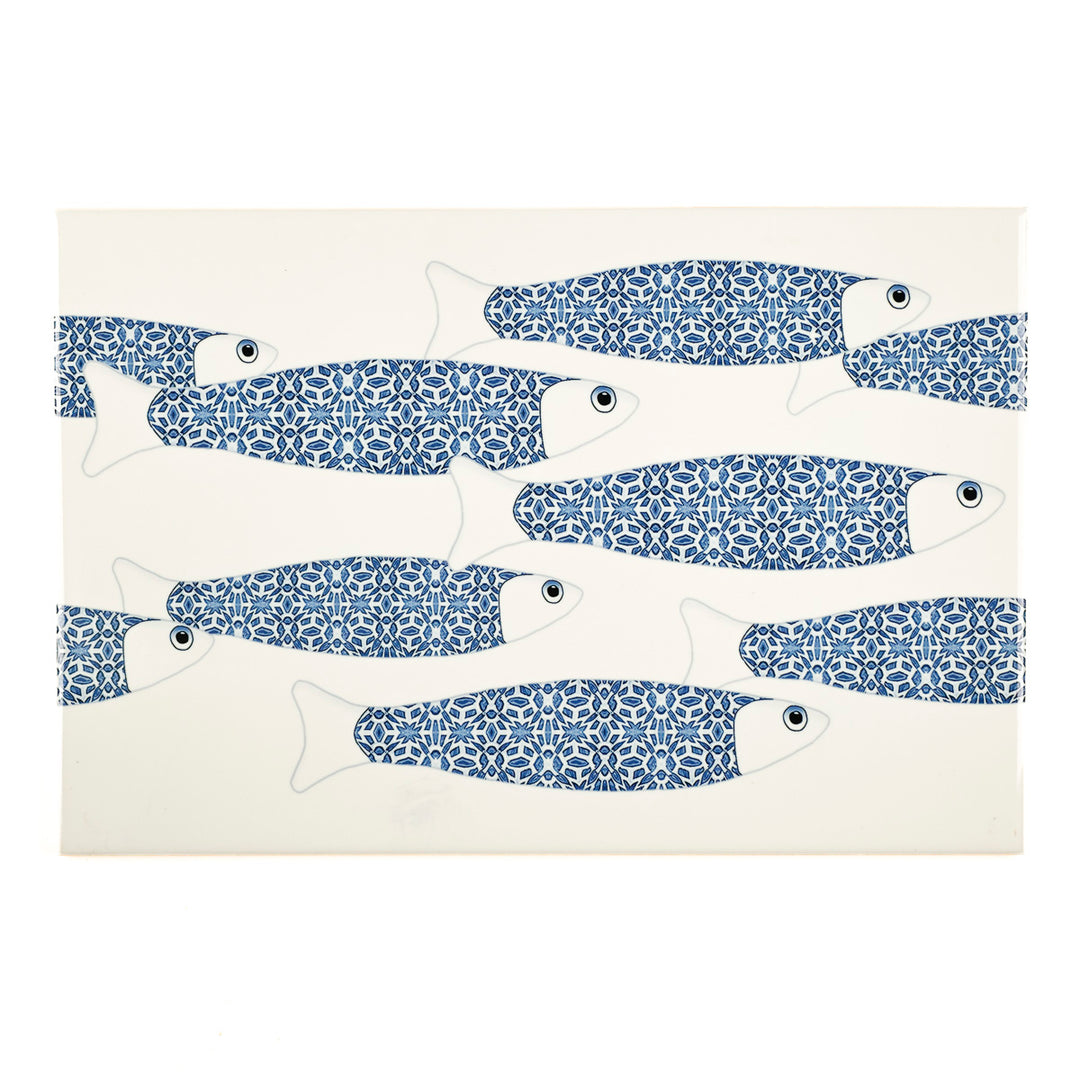 SALE SET - 2 x Blue Ocean Shoal on white - Rectangular Tiles - 30x20cm (12x8 inches)