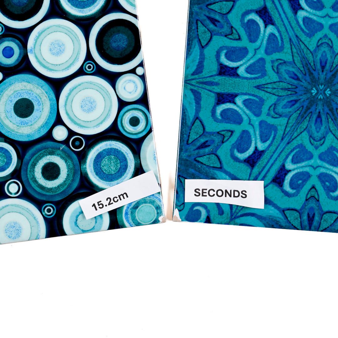 SALE SECOND SET of 12 x 15.2cm - Mixed Design Tiles (blues/greens)