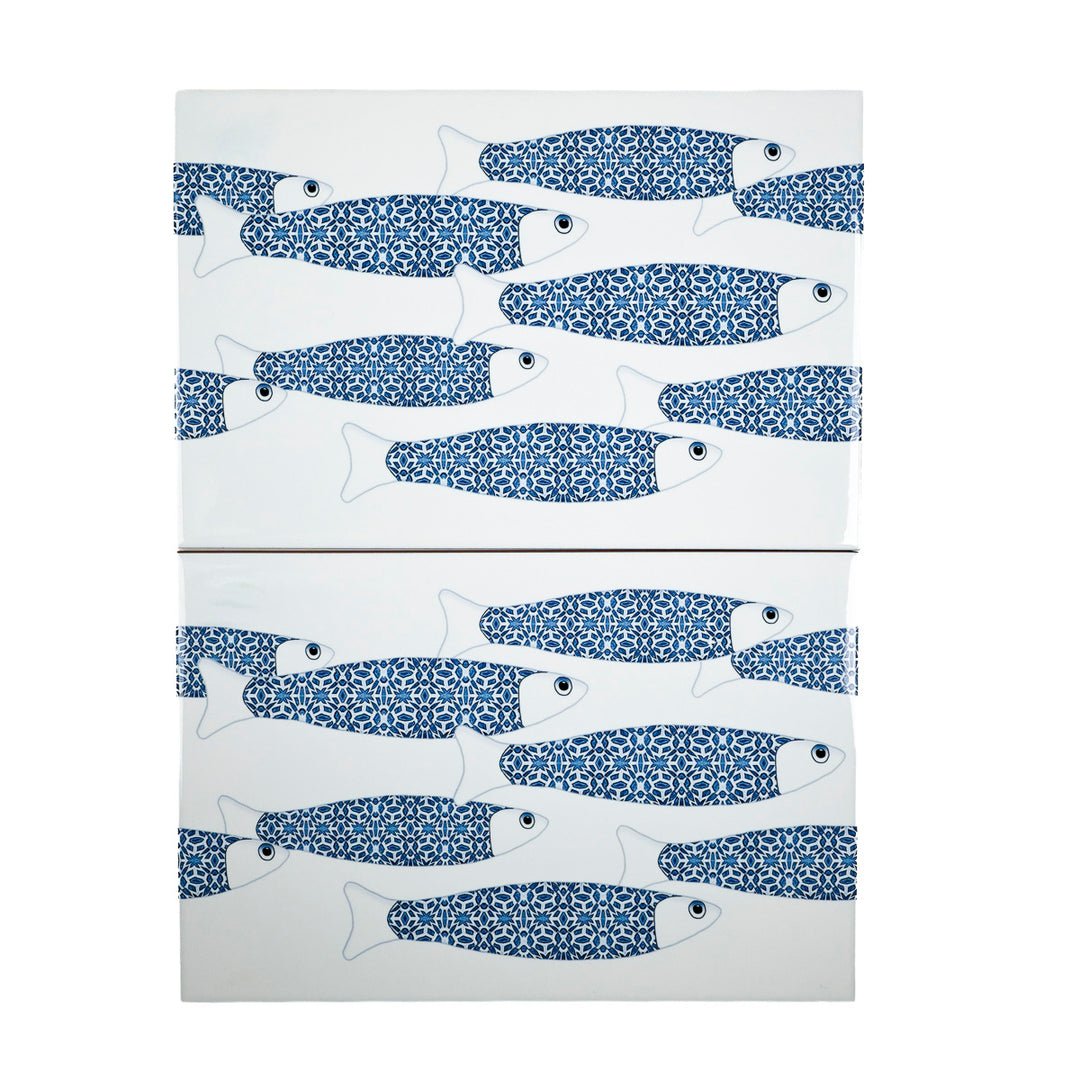 SALE SECONDS - 2x White Blue Ocean Shoal - Border version - Large Rectangular Tiles - 30x20cm