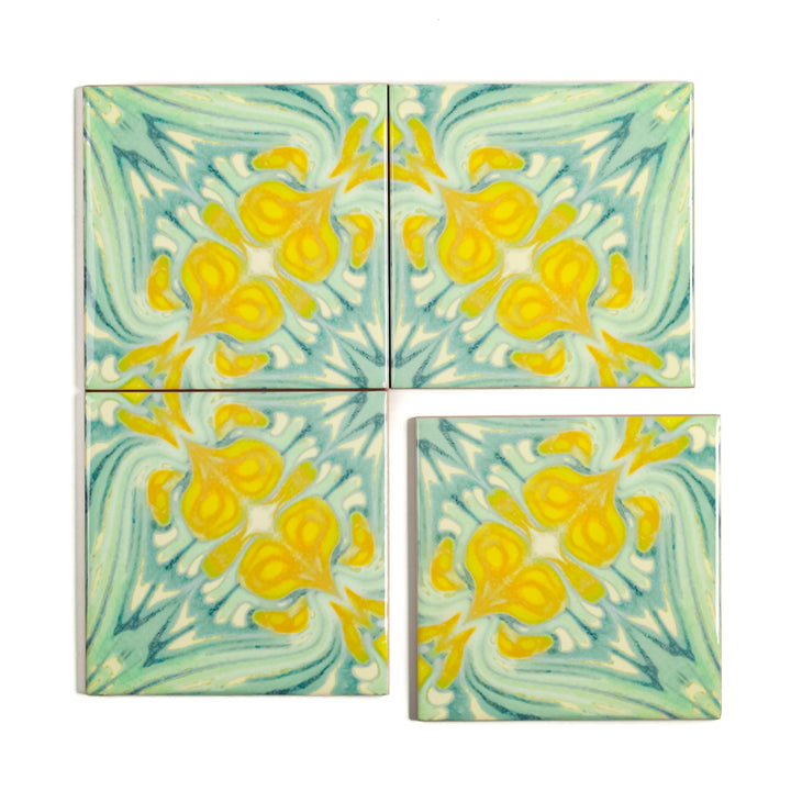 Yellow Green Vintage Botanical Tiles - Large Scale