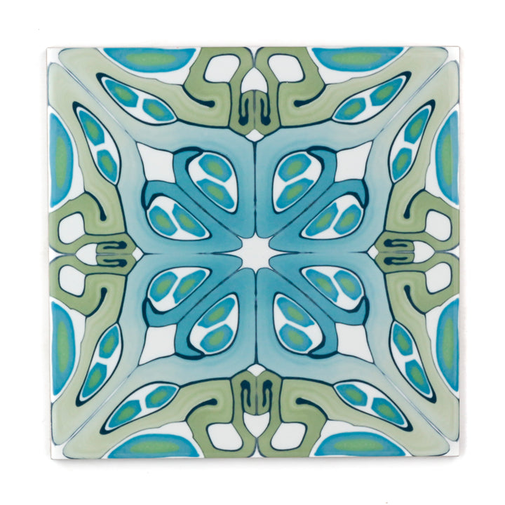 "Suzanne" muted green blue art deco tile
