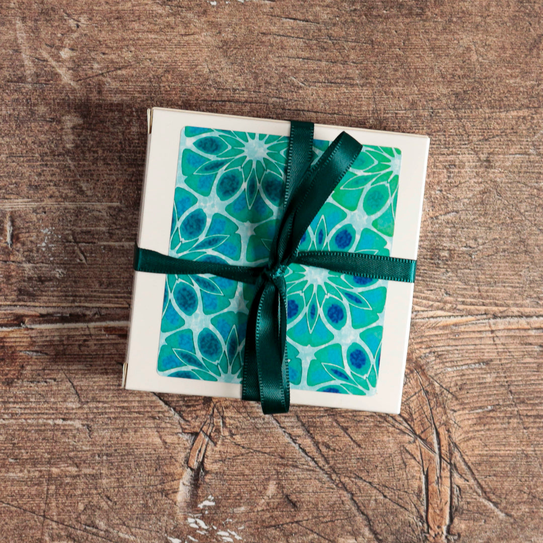 Compact Folding Mirror - Interwoven Trees (blue/green)