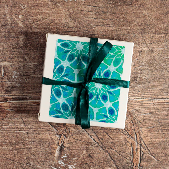 Compact Folding Mirror - Interwoven Trees (blue/green)