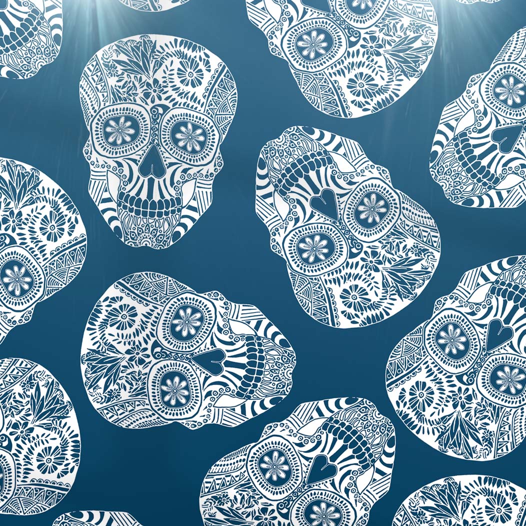 Skulls Splashback - Dark Blue and White
