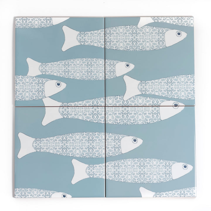 SALE SET of 4x Ocean Shoal tiles - Grey Blue - Large Scale (15.2cm)