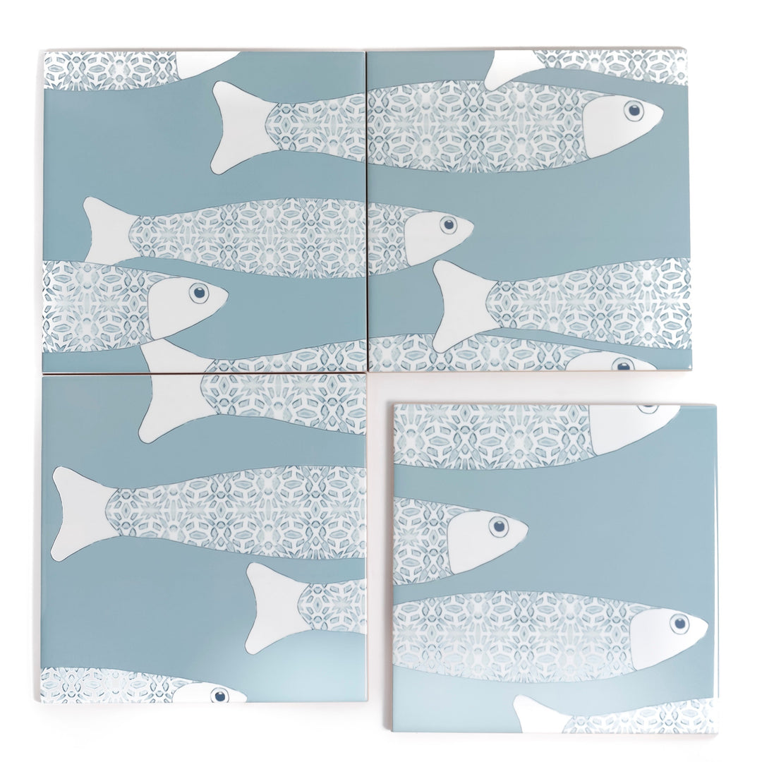 SALE SET of 4x Ocean Shoal tiles - Grey Blue - Large Scale (15.2cm)