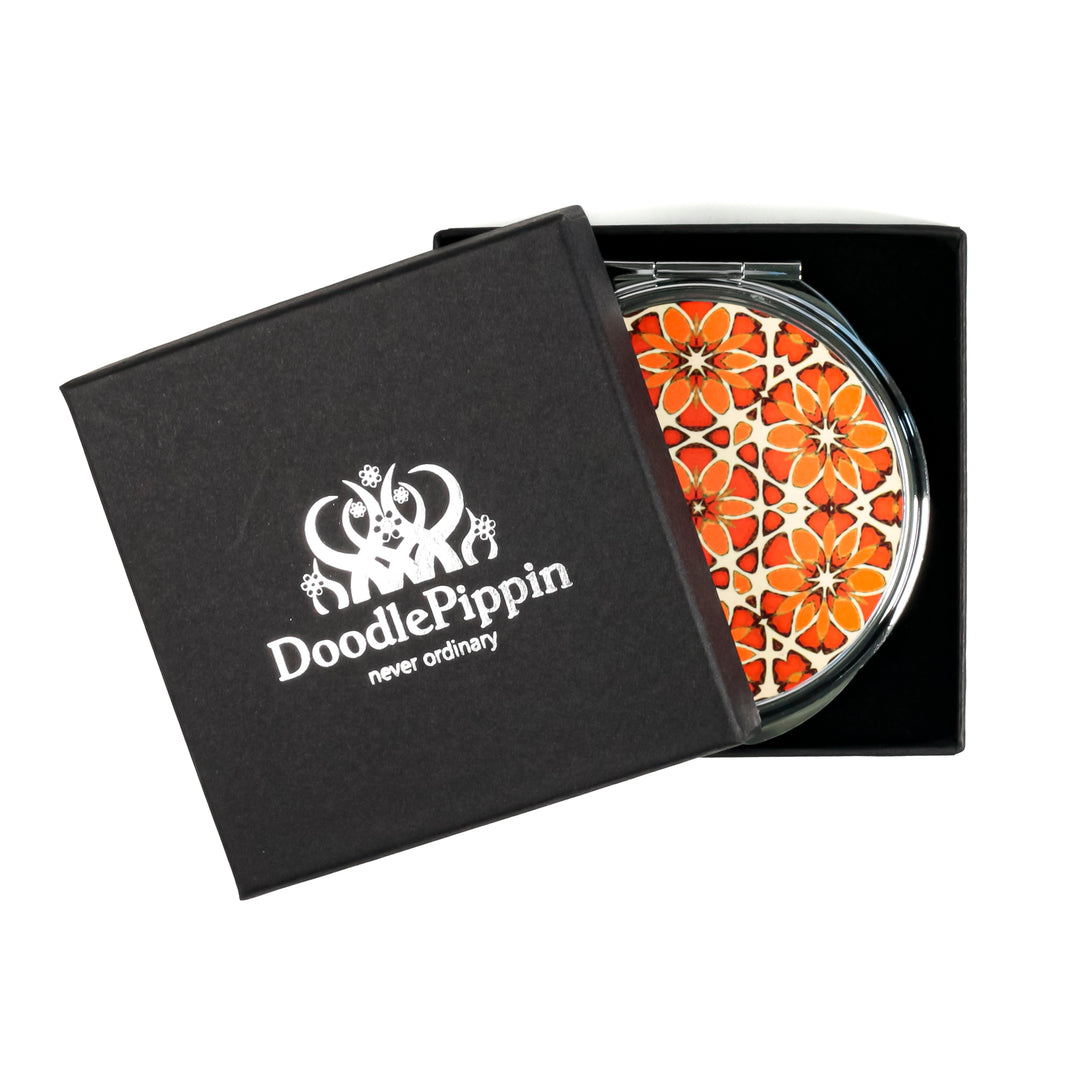 Moroccan Flower (Teal/Orange) Compact Folding Mirror